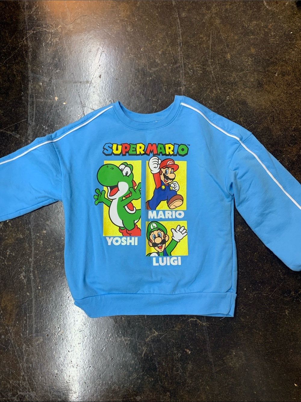 Nintendo Blue Kids Crewneck Sweatshirt with Super Mario Characters